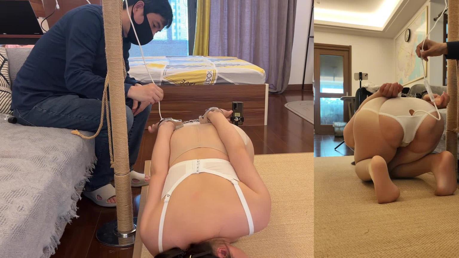 【麦子呀】白色内衣裤肉丝 口球 牛奶灌肠 封闭视觉爬行找卫生间 四肢吊绑 菊花强高 预览截图 1
