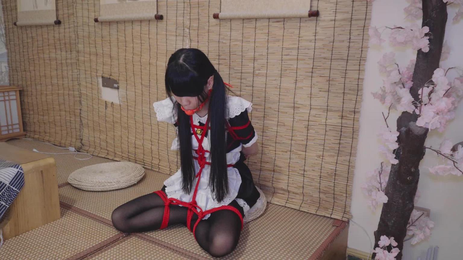 【冷与贝】黑丝红绳女仆妹妹捆绑调教(口球,棒棒,gc) 预览截图 5