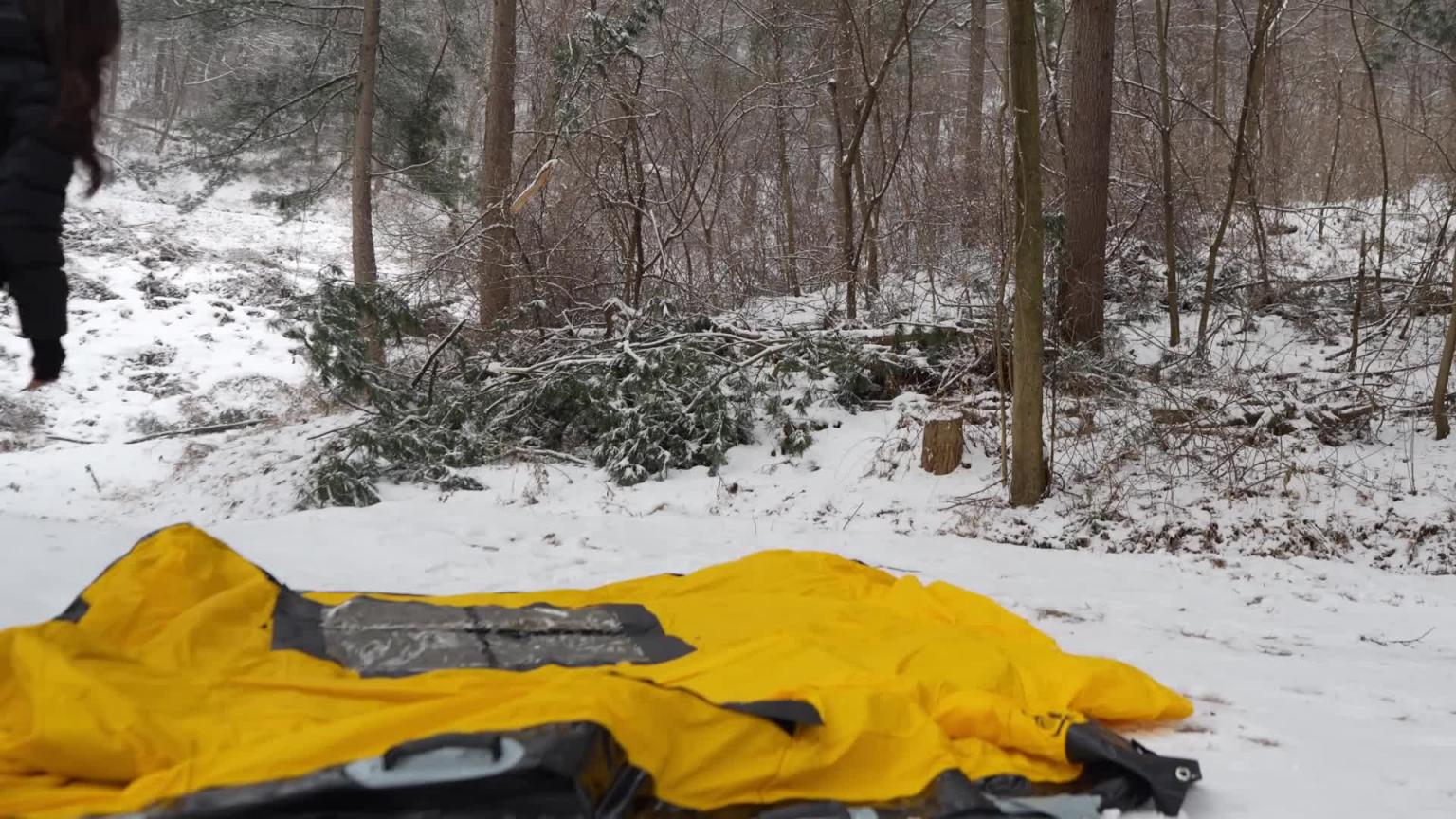 在雪林冰冻小屋的充气帐篷里露营 预览截图 1