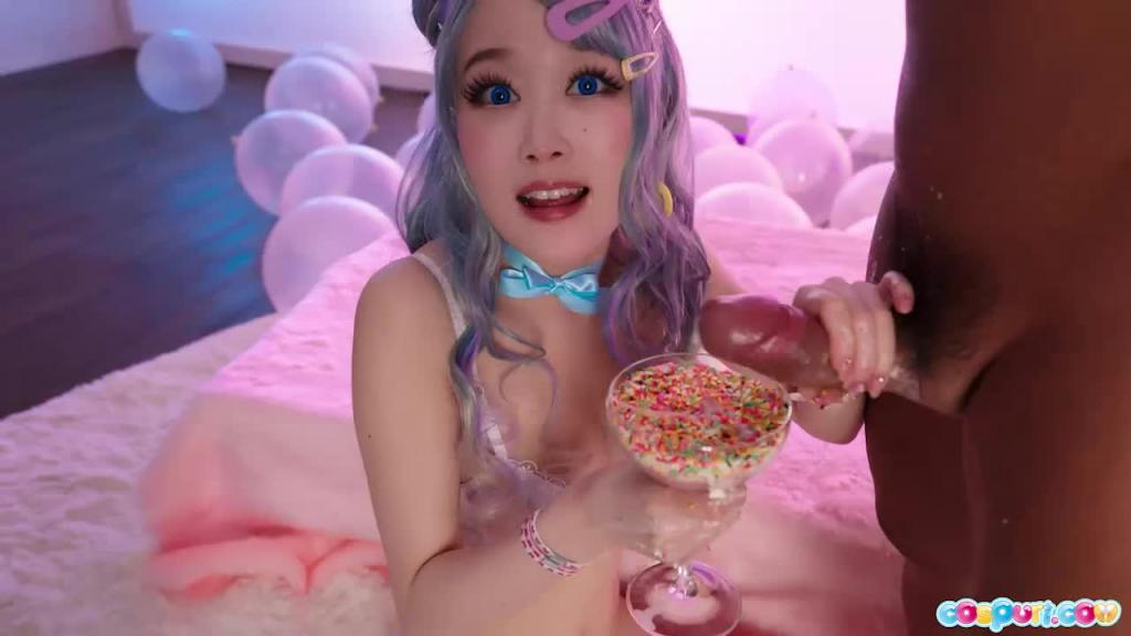 [Cospuri]无码COSRiaKurumi蓝头发萝莉COS鸡巴加上奶油跟糖豆简直太好吃了最后还吃到了精液 预览截图 12