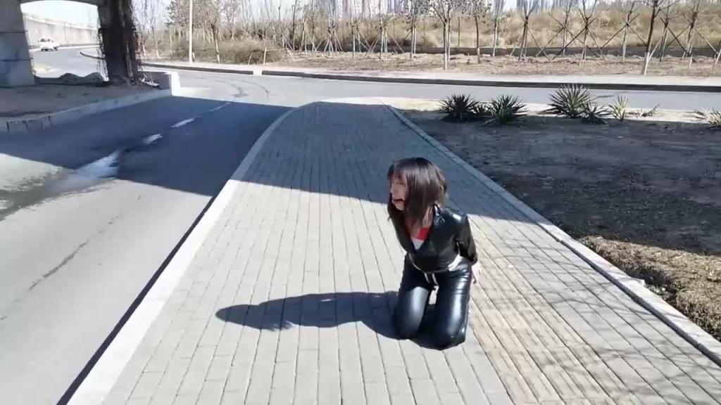 【国产调教】女奴皮裤跳蛋口塞捆绑户外调教_看路牌有同城的吗?被人围观居然不听指挥害羞逃跑。抓回家里直接倒吊惩罚强制高潮 预览截图 4