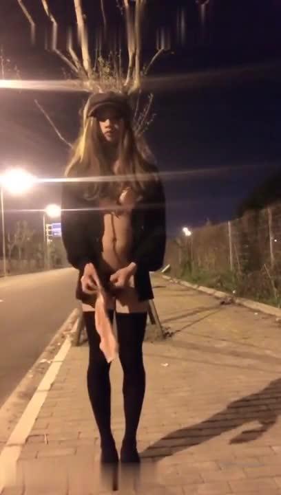 午夜街头黑丝伪娘大胆露出打飞机差点被发现 预览截图 7