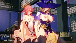 八重神子丽莎互相舌吻到失神 视频封面